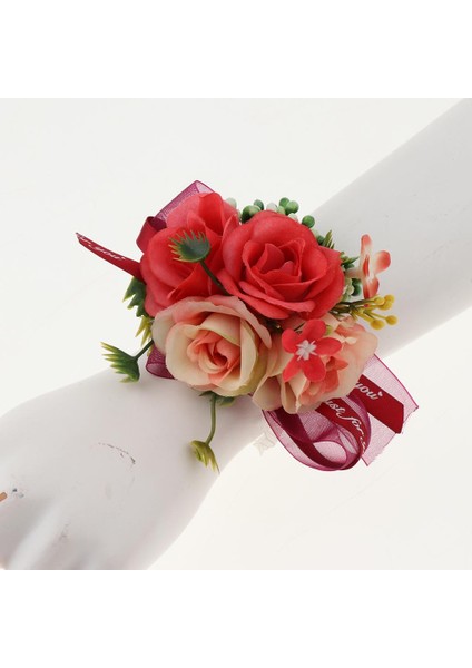 Düğün Gelin Kız Bilek Korsaj Parti El Çiçekler Parti Kostüm Kırmızı fırsatları