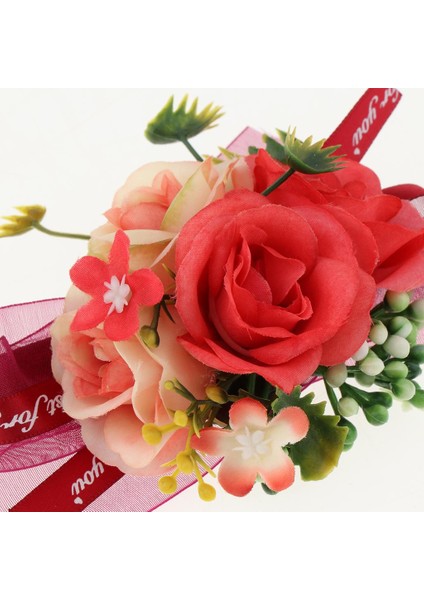 Düğün Gelin Kız Bilek Korsaj Parti El Çiçekler Parti Kostüm Kırmızı indirimleri
