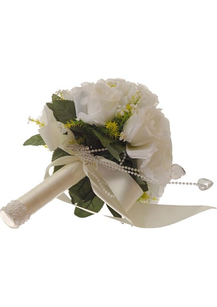 Beyaz Saten Gül Düğün Gelin Buketi Muhteşem Inci Gelin El Çiçekler fırsatları