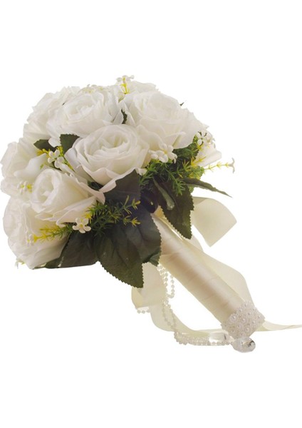 Beyaz Saten Gül Düğün Gelin Buketi Muhteşem Inci Gelin El Çiçekler indirimleri