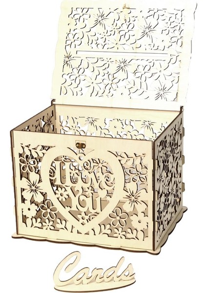 Düğün Hediye Kartı Kutusu Ahşap Para Kutusu ile Kilidi Kuyu Kart Kutusu(Yurt Dışından)