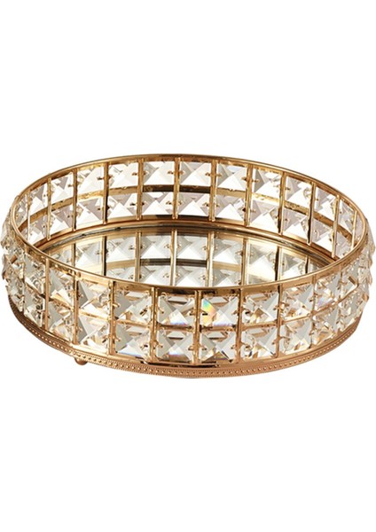 1 Adet Aynalı Kristal Makyaj Depolama Tepsisi Süslü Ofis Dekor Organizatör Golden fiyatları