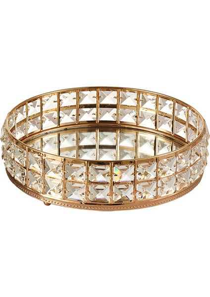 1 Adet Aynalı Kristal Makyaj Depolama Tepsisi Süslü Ofis Dekor Organizatör Golden fırsatları