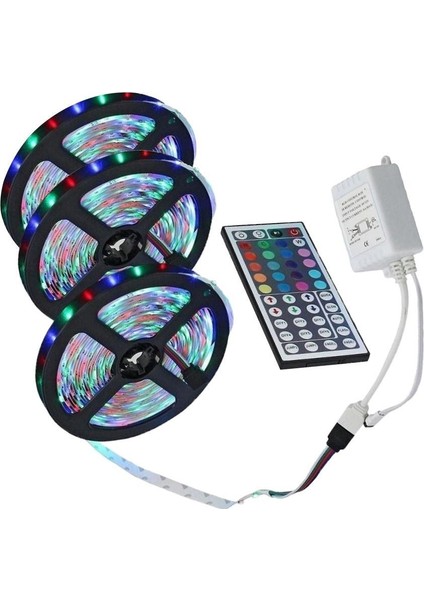 LED Şerit Işıkları 50FT 15 M 44 Tuşları ile Esnek Renk Değiştirme 3528 Işık Şeritleri