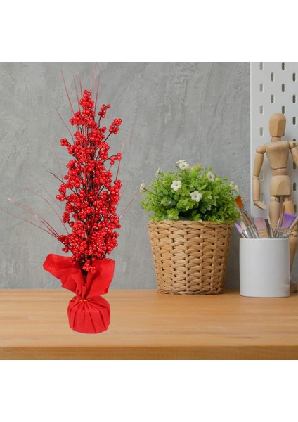 Kırmızı Berry Yapay Çiçek Sahte Kırmızı Holly Çiçekler Otel Tatil Dekor Için S indirimleri