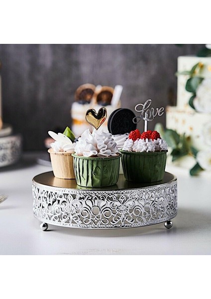 Avrupa Tarzı Kek Kek Standı Ekran Peynir Şeker Tart Servis Plaka Gümüş 25 cm modelleri