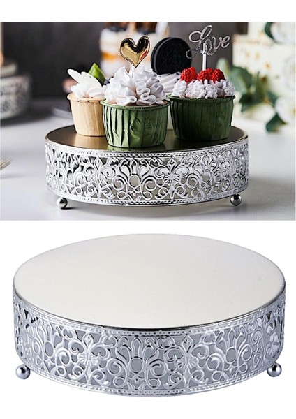 Avrupa Tarzı Kek Kek Standı Ekran Peynir Şeker Tart Servis Plaka Gümüş 25 cm fırsatları
