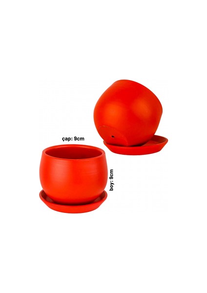 Curvy Terra Cotta Saksı - Kırmızı 9cm