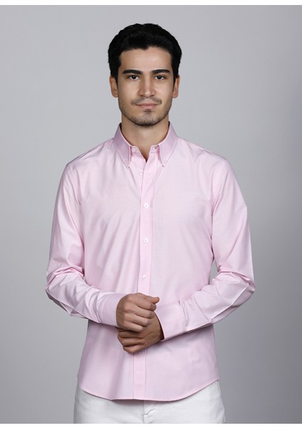 Erkek Slim Fit Pembe Casual Gömlek 22140