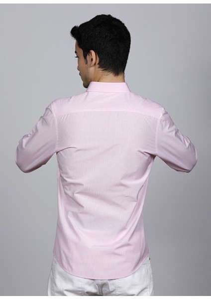 Erkek Slim Fit Pembe Casual Gömlek 22140