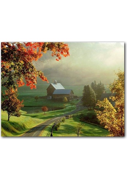 Cakatablo Sonbaharda Hala Yeşil Çayırlar ve Uzaktaki Ev