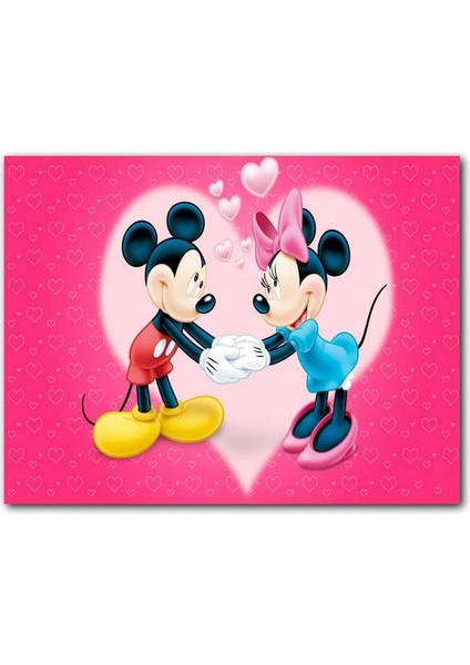 Cakatablo Mickey ve Minnie Mouse Aşk Çifti Kırmızı Kalpli