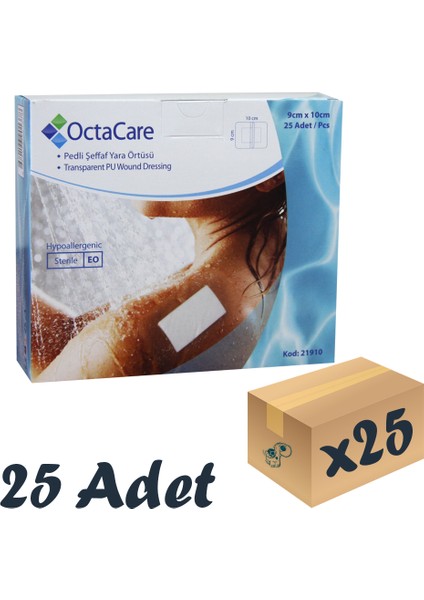 Şeffaf Pedli Su Geçirmez Yaraa Örtüsü Tekli Paket 9 cm x 10 cm 25'li