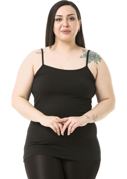 Büyük Beden Ip Askılı Viskon Siyah Body