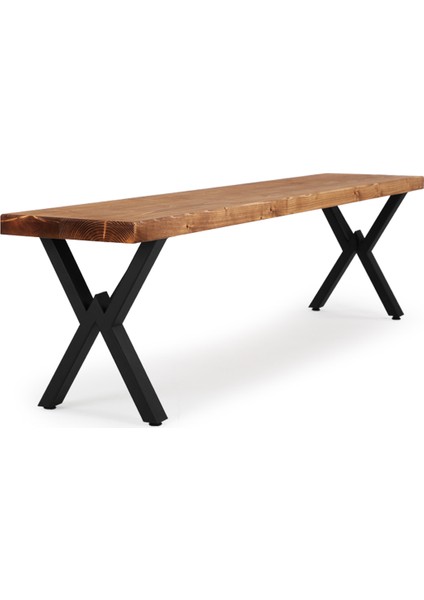 Flora Wood Doğal Ahşap Kütük Ağaç Bench Bank Açık Üçgen Çapraz Ayak 140 x 32 cm