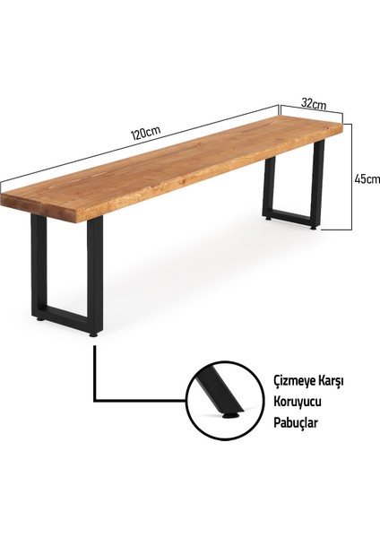 Doğal Ahşap Ladin Kütük Ağaç Bench Bank Dikdörtgen Ayak 120 x 32 cm