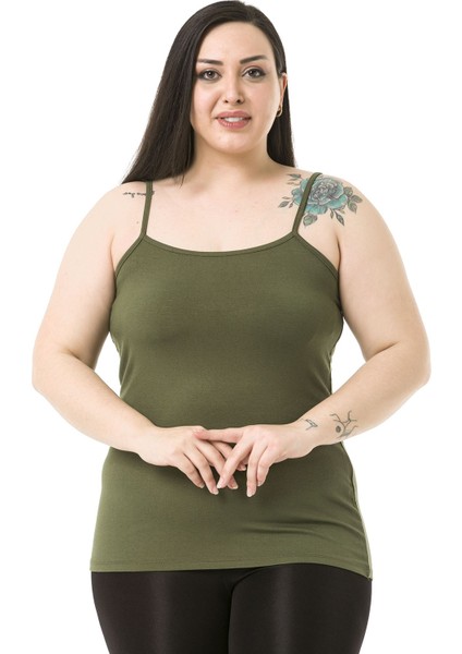 Büyük Beden Ip Askılı Viskon Haki Body