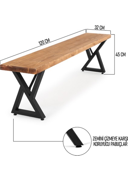 Flora Wood Doğal Ahşap Ladin Kütük Ağaç Bench Bank Çift Üçgen Z Ayak 120 x 32 cm