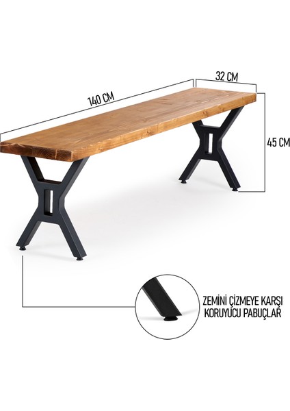 Flora Wood Doğal Ahşap Ladin Kütük Ağaç Bench Bank Detay Çapraz Ayak 140 x 32 cm