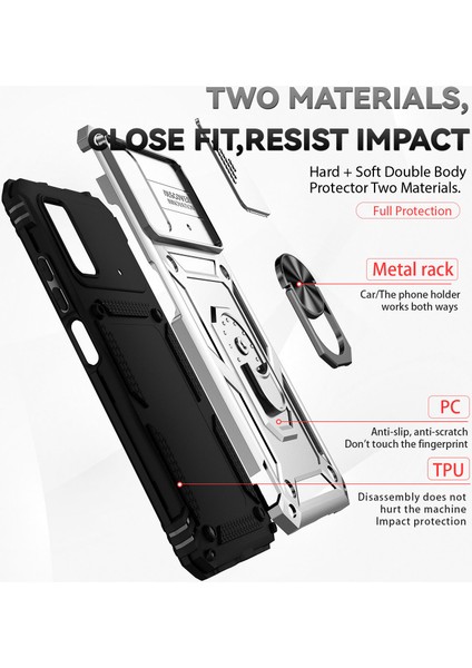 Xiaomi Poco X4 Pro 5g Için Halka Ayaklı ve Kayar Kamera Kapaklı Telefon Koruyucu Kılıf Gümüş (Yurt Dışından) fiyatları