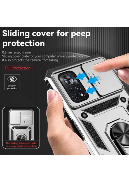 Xiaomi Poco X4 Pro 5g Için Halka Ayaklı ve Kayar Kamera Kapaklı Telefon Koruyucu Kılıf Gümüş (Yurt Dışından) modelleri