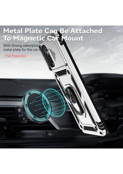 Xiaomi Poco X4 Pro 5g Için Halka Ayaklı ve Kayar Kamera Kapaklı Telefon Koruyucu Kılıf Gümüş (Yurt Dışından) fırsatları