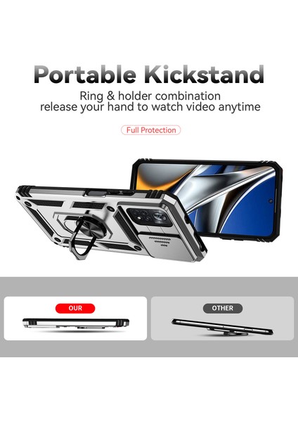 Xiaomi Poco X4 Pro 5g Için Halka Ayaklı ve Kayar Kamera Kapaklı Telefon Koruyucu Kılıf Gümüş (Yurt Dışından) indirimleri