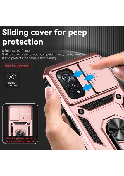 Xiaomi Poco X4 Pro 5g Için Halka Ayaklı ve Kayar Kamera Kapaklı Telefon Koruyucu Kılıf Rose Gold (Yurt Dışından) modelleri