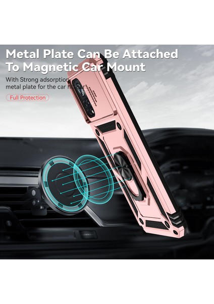 Xiaomi Poco X4 Pro 5g Için Halka Ayaklı ve Kayar Kamera Kapaklı Telefon Koruyucu Kılıf Rose Gold (Yurt Dışından) fırsatları