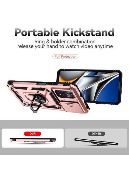 Xiaomi Poco X4 Pro 5g Için Halka Ayaklı ve Kayar Kamera Kapaklı Telefon Koruyucu Kılıf Rose Gold (Yurt Dışından) indirimleri