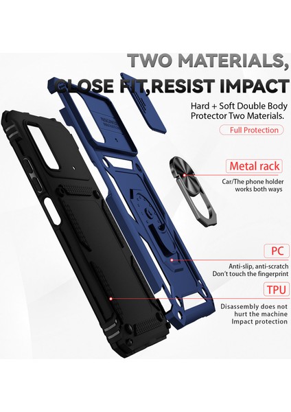 Xiaomi Poco X4 Pro 5g Için Halka Ayaklı ve Kayar Kamera Kapaklı Telefon Koruyucu Kılıf Mavi (Yurt Dışından) fiyatları