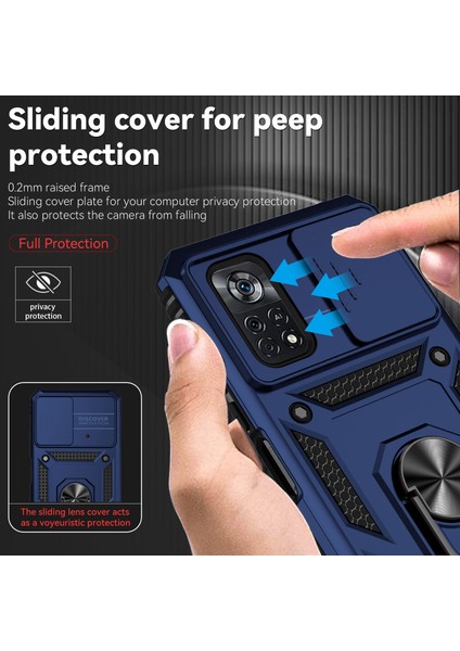Xiaomi Poco X4 Pro 5g Için Halka Ayaklı ve Kayar Kamera Kapaklı Telefon Koruyucu Kılıf Mavi (Yurt Dışından) modelleri