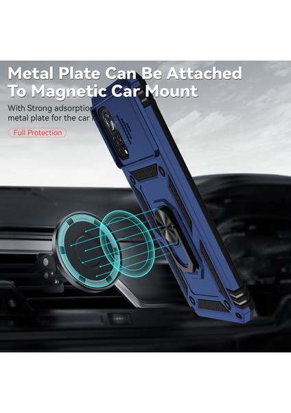 Xiaomi Poco X4 Pro 5g Için Halka Ayaklı ve Kayar Kamera Kapaklı Telefon Koruyucu Kılıf Mavi (Yurt Dışından) fırsatları