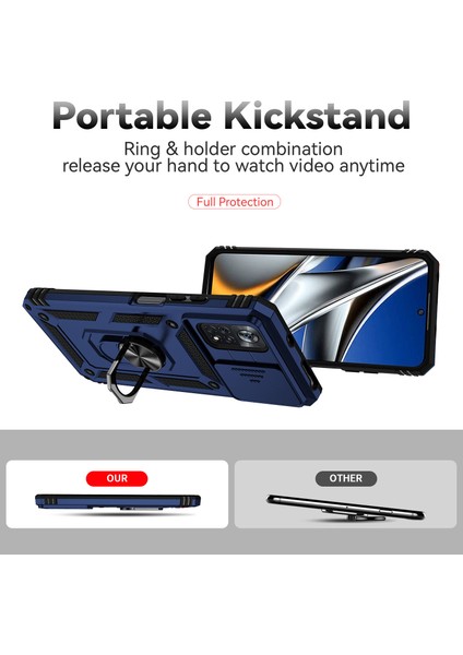 Xiaomi Poco X4 Pro 5g Için Halka Ayaklı ve Kayar Kamera Kapaklı Telefon Koruyucu Kılıf Mavi (Yurt Dışından) indirimleri