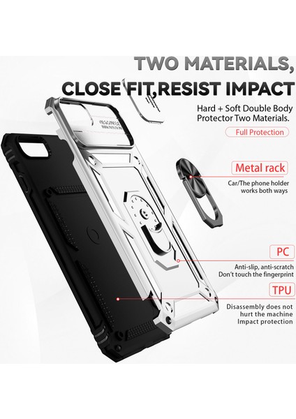 iPhone 8 Plus/7 Plus/6 Plus/6s Plus Için Halka Ayaklı ve Kayar Kamera Kapaklı Telefon Koruyucu Kılıf Gümüş (Yurt Dışından)