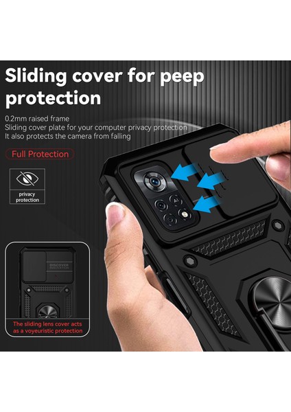 Xiaomi Poco X4 Pro 5g Için Halka Ayaklı ve Kayar Kamera Kapaklı Telefon Koruyucu Kılıf Siyah (Yurt Dışından) modelleri