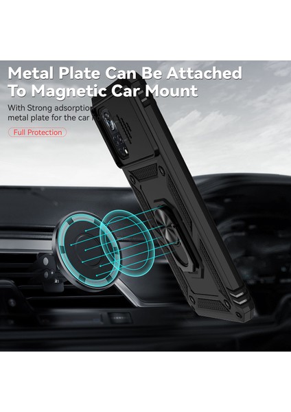 Xiaomi Poco X4 Pro 5g Için Halka Ayaklı ve Kayar Kamera Kapaklı Telefon Koruyucu Kılıf Siyah (Yurt Dışından) fırsatları