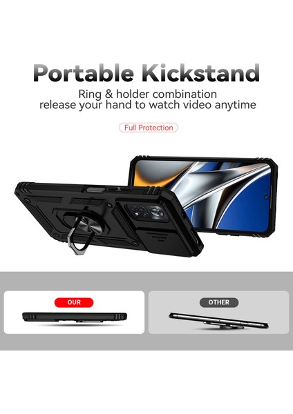 Xiaomi Poco X4 Pro 5g Için Halka Ayaklı ve Kayar Kamera Kapaklı Telefon Koruyucu Kılıf Siyah (Yurt Dışından) indirimleri