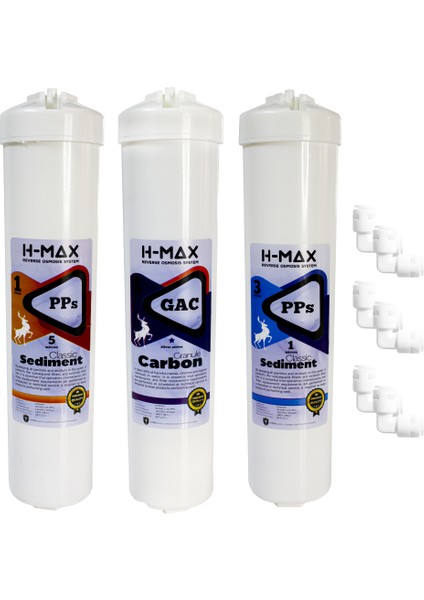 H-MAX Reverse Osmosis System H-Max Kapalı Kasa Su Arıtma Cihazı Filtresi Inline 3lü Filtre Seti