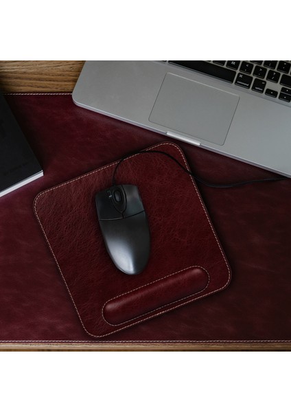 Deri Bilek Destekli Rahatlatıcı Süngerli Mouse Pad - Bordo