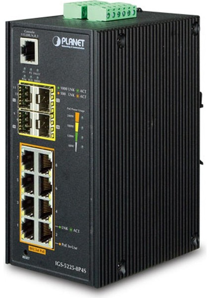 PL-IGS-5225-8P4S Endüstriyel Tip Yönetilebilir Ethernet Switch (Industrial Managed Ethernet Switch)Industrial L2+ 8-Port 10/100/1000T 802.3AT Poe + 2-Port 100/1G Sfp + 2-Port 1g/2.5g Sfp