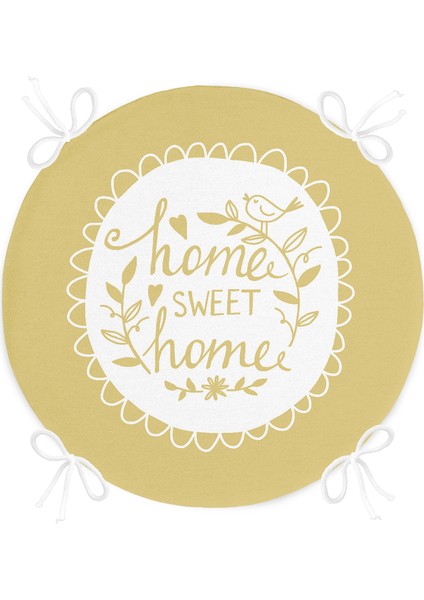 Home Sweet Home Dijital Baskılı Yuvarlak Fermuarlı Sandalye Minderi fırsatları