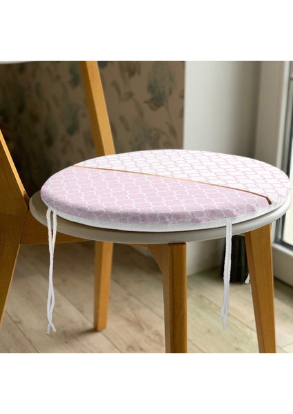 Pembe & Beyaz Ogea Desenli Dijital Baskılı Modern Yuvarlak Fermuarlı Sandalye Minderi modelleri