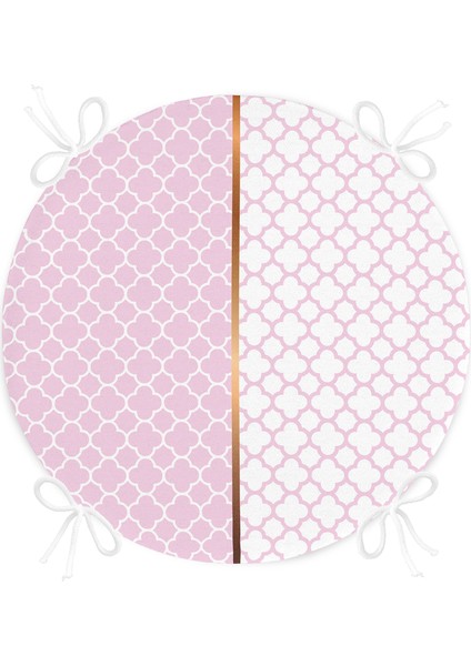 Pembe & Beyaz Ogea Desenli Dijital Baskılı Modern Yuvarlak Fermuarlı Sandalye Minderi fırsatları