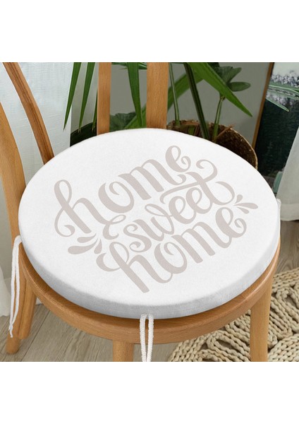 Açık Gri Home Sweet Home Yuvarlak Fermuarlı Sandalye Minderi