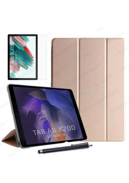 Samsung Galaxy Tab A8 10.5 SM-X200 SM-X205 Uyumlu Smart Kılıf Arkası Şeffaf + Ekran Koruyucu + Kalem