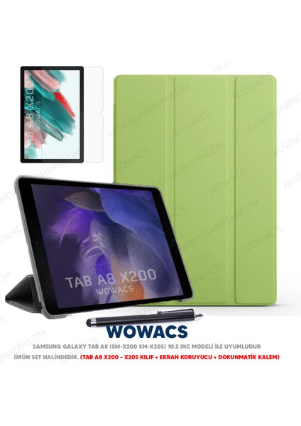 Samsung Galaxy Tab A8 10.5 SM-X200 SM-X205 Uyumlu Smart Kılıf Arkası Şeffaf + Ekran Koruyucu + Kalem
