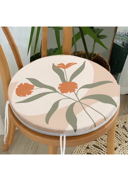 Soft Renkli Onedraw Çizimli Çiçek Desenli Dijital Baskılı Modern Yuvarlak Fermuarlı Sandalye Minderi