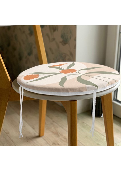 Soft Renkli Onedraw Çizimli Çiçek Desenli Dijital Baskılı Modern Yuvarlak Fermuarlı Sandalye Minderi