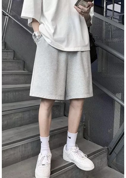 Sokak Stili Pamuk Dokuma Oversize Çift Cep Erkek Hıp Hop Bermuda Şort